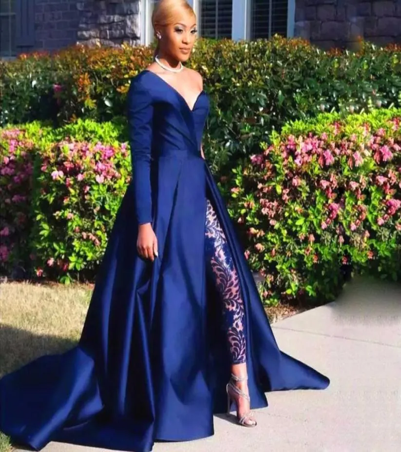 Stylish One Shoulder Prom Dress Long Sleeve Lace Applique Side Slit Satin Sweep Train Celebrity Gowns Party Dress Sexig Evening Dre8946989