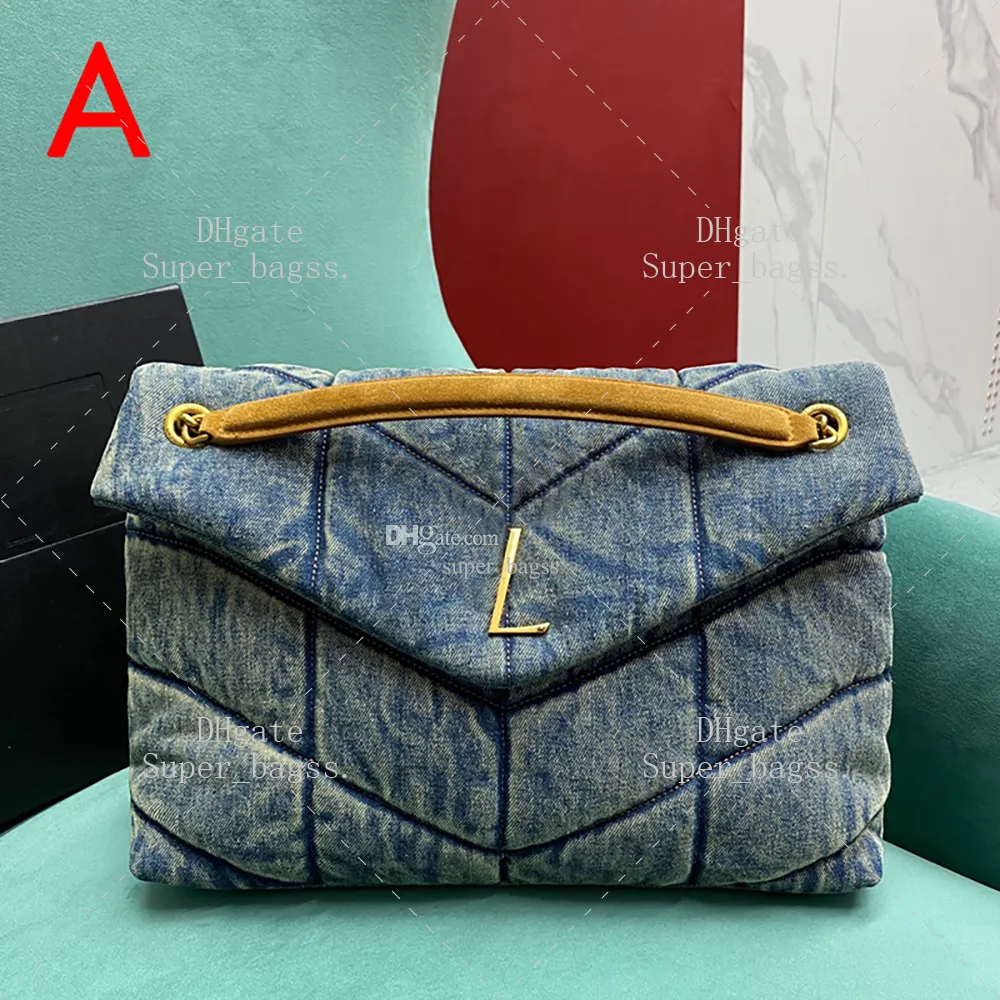 10A lustrzana jakość luksusowa torba na ramię na płótnie Torba designerska 35 cm średniego dżinsowa torba łańcuchowa z pudełkiem Y031B
