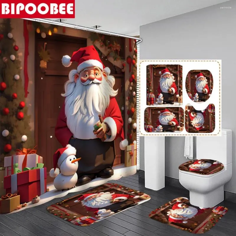 Rideaux de douche 3d Santa Claus envoie des cadeaux salle de bain joyeux Noël rideau de Noël