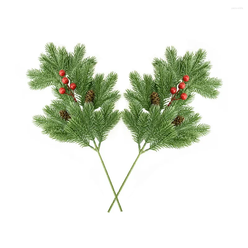 Dekorativa blommor 2st konstgjorda julgran tallgrenar w/röd bär för diy garland krans xmas bröllop år hembord inställning 47 cm