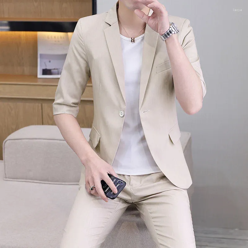 Trajes Para Hombres Pantalones Blazer Reunion De Negocios De Moda Novio De La Media Manga Caballero De Estilo Britanico Solido Color Delgado De 51 03 DHgate