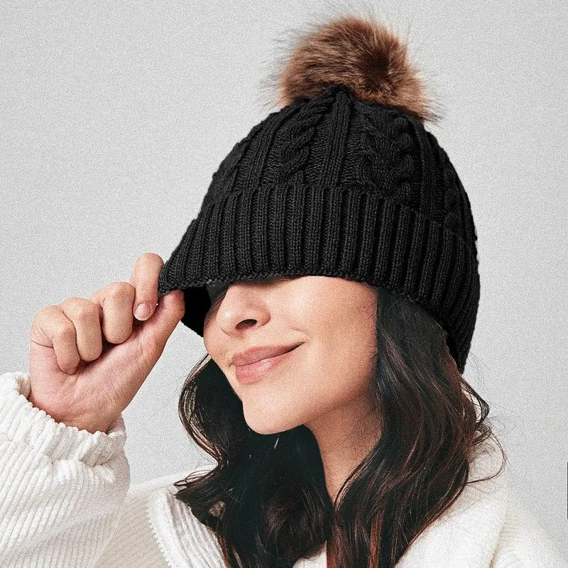 Beralar Moda Kış Şapkası Kadınlar İçin Yün Örme Beanes Düz Renk Twist Pom Cap Ball Lady Sıcak Kayak Beanie Bonnet