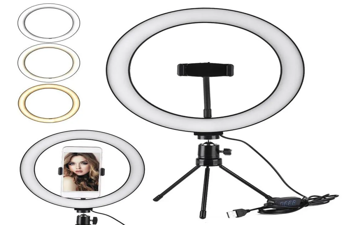 26 cm 10 tum LED Selfie Ring Light Stand för Desktop USB Mobiltelefon Live Broadcast Dimble Mini Stativ och telefon Stand2296869