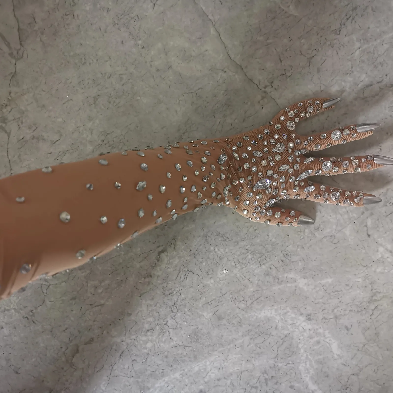Stretch Rhinestone Gloves For Women Sparkling Crystal Mesh Long Angle ...