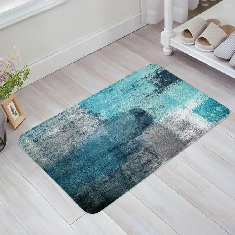 Carpets Huile peinture abstraite géométrique bleu doormat décoration flanelle de salon doux tapis de cuisine tapis de chambre à coucher