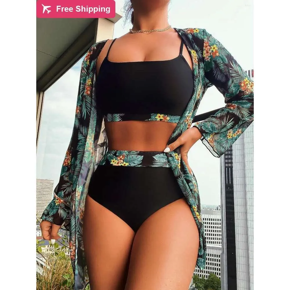 Designer Sexy Bikini Sets 2024 New Fashion Womens 3 Pieces Print High Waist Women With Kimono Female Swimsuit Beachwear Bathers Bathing Swimming Swim Suit