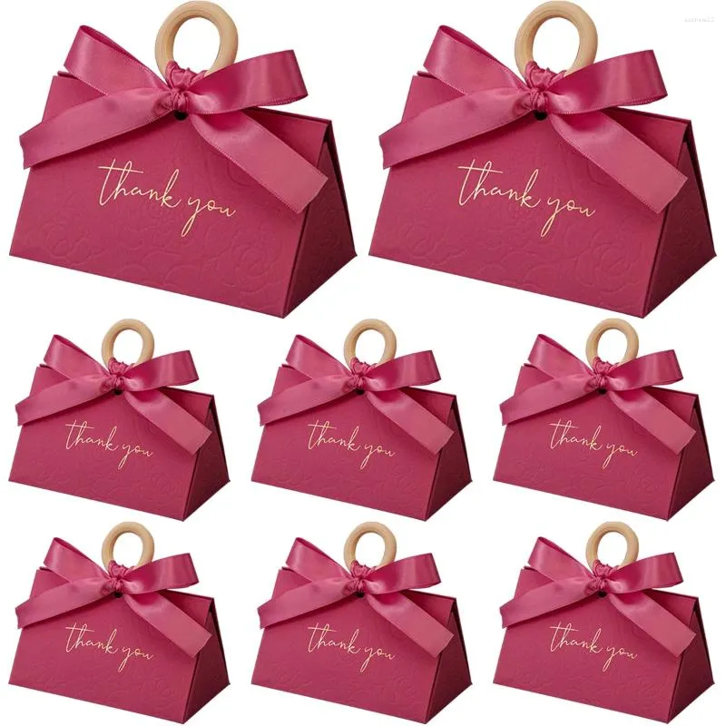 Brocada de presente 5pcs Caixas de festa de casamento com fita portátil Triângulo dobrável Bolsas de chocolate Treat for Bridal