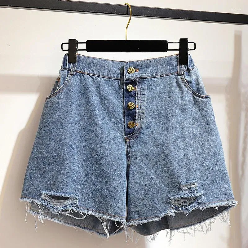Jeans feminino verão solto shorts de jeans plus size para mulheres versão coreana Broken hole wide perna calças