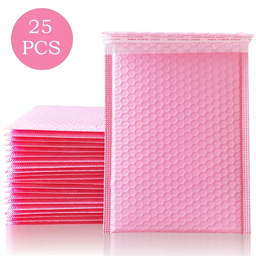 Mailers 18x23cm 25pcs Pink Bubble Mailers Poly buste Poly Bambeges for Business Bubble Mailers Spedizione della borsa con chiusura a zip nero