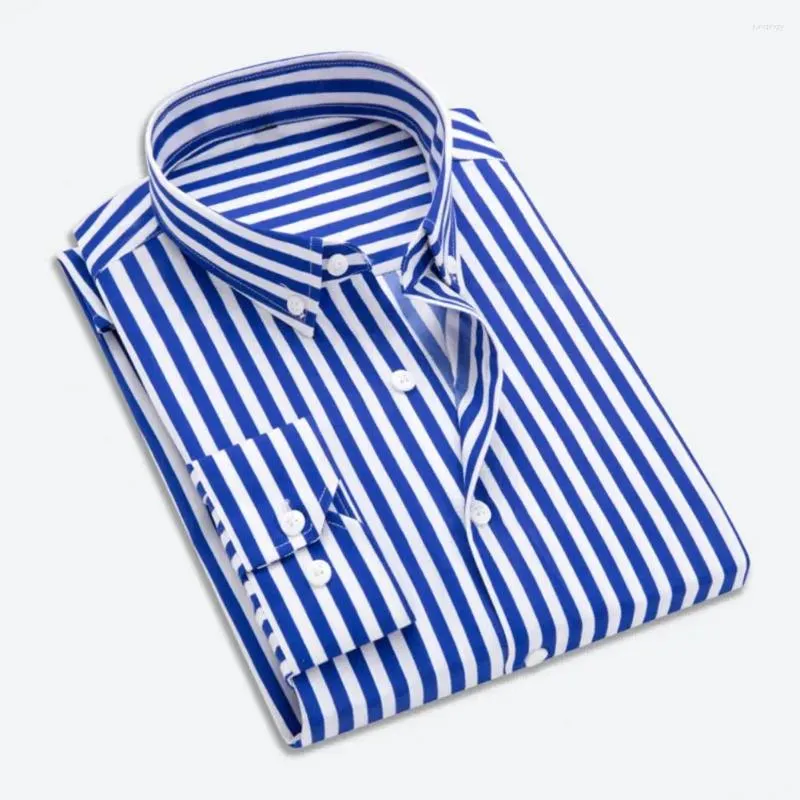 Men's Casual Shirts Men Slim Fit Dress Shirt Formal Business Style Striped Cardigan With Turn-down Collar Single-breasted For Mid