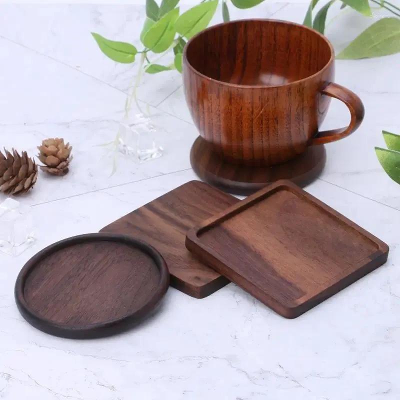 Tapetes de mesa para bebidas Coasters Coffee Round/Square Wood se encaixa em todos os tipos de xícaras de copo de madeira canecas