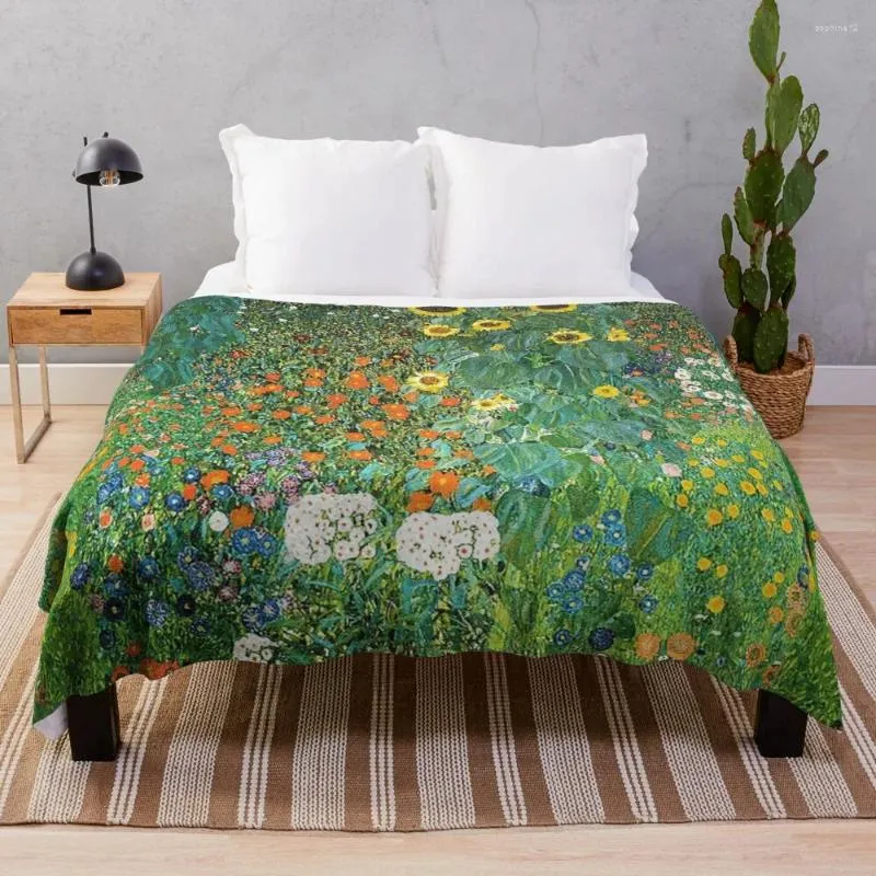 Blankets HD Country Garden With Sunflowers By Gustav Klimt 1905-06 HIGH DEFINITION Throw Blanket