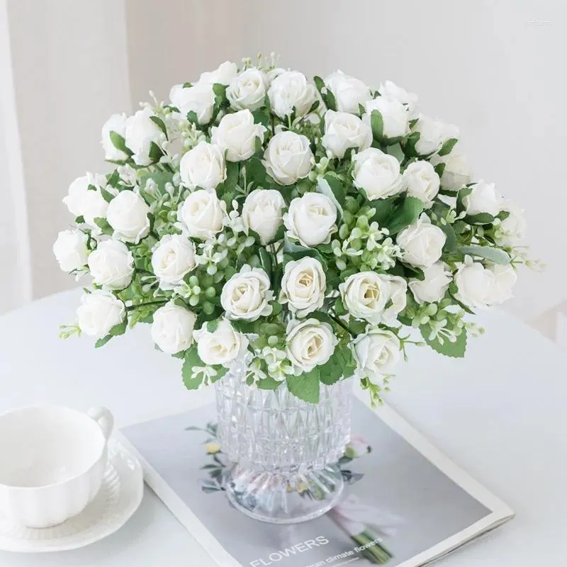 Dekorativa blommor 30 cm 5 gaffel 10 huvuden liten knopp ros Silk Bouquet Artificial for Wedding Home Decoration Indoor Accessories Scrapbooking