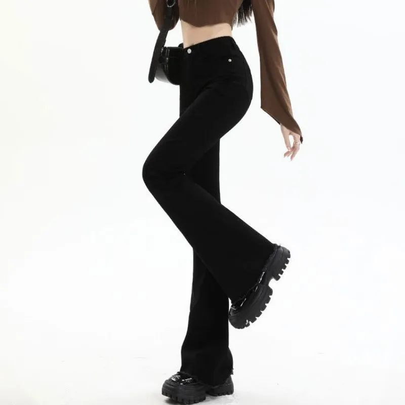 디자이너 레트로 블루 탄성 청바지 여성 하이 허리 쇼 플레어 바지 데님 넓은 다리 슬림 한 매일 의상 의류