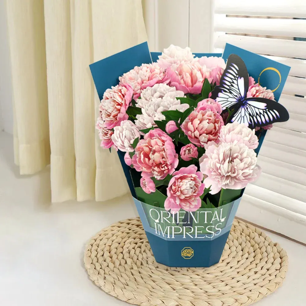 Tackkort med kuvert för Mothers Day Födelsedag Thanksgiving Bröllopsdag 3D Pop-up Flower Greeting Card 240323