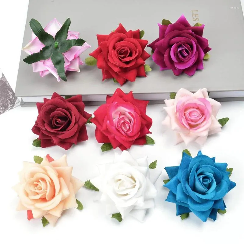Dekoratif Çiçekler 5 PCS İpek Gül Ev Düğün Dekorasyonu için Yapay Kafa 6cm Sahte Çiçek Diy Çelenk El Sanatları Malzeme Sevgililer Günü