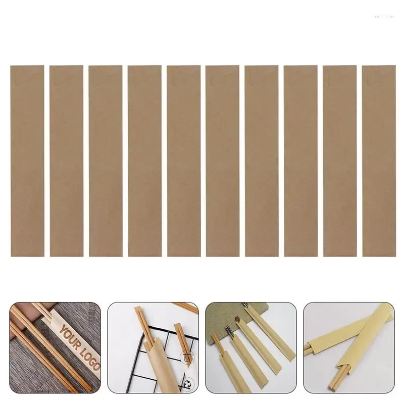 Disposable Flatware 100pcs Kraft Paper Chopsticks Bag Waterproof Cutlery Packaging Bags Sleeve Chopstick Pockets