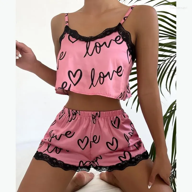 Brandneue Frauen Nachtwäsche Zwei Stücke Set Damen Pyjama Shorts Anzug Druck Unterwäsche Pijama Sexy Dessous Camisoles Tanks Nighty Ladies 2024