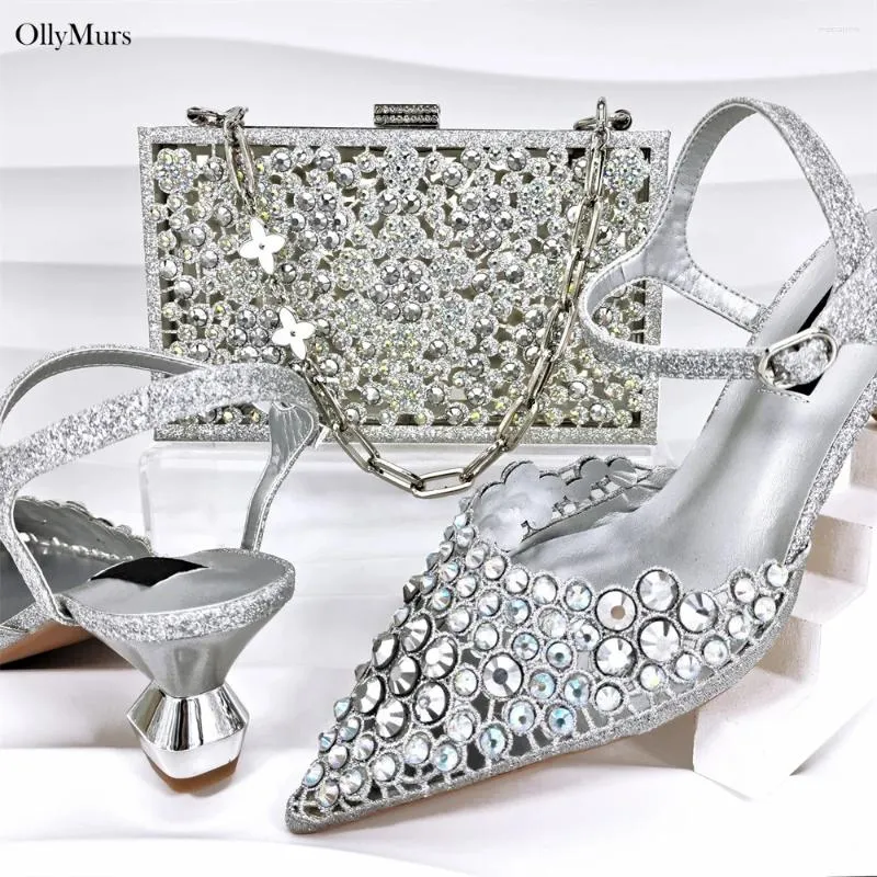 Zapatos de vestir estilo nigeria elegente cristal de mujeres y bolsas set de verano tacones altos para la fiesta de la noche