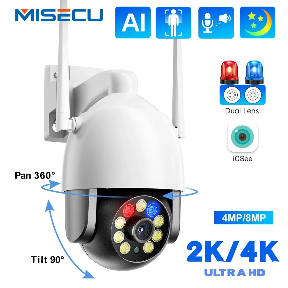 Cameras Misecu 4K / 2k PTZ WiFi Camera Sécurité à la maison Sécurité extérieure IP IP CAME SURVEILLANCE SANS CCTV CAM CAME AI SUIVANCE SURVIF ONVIF