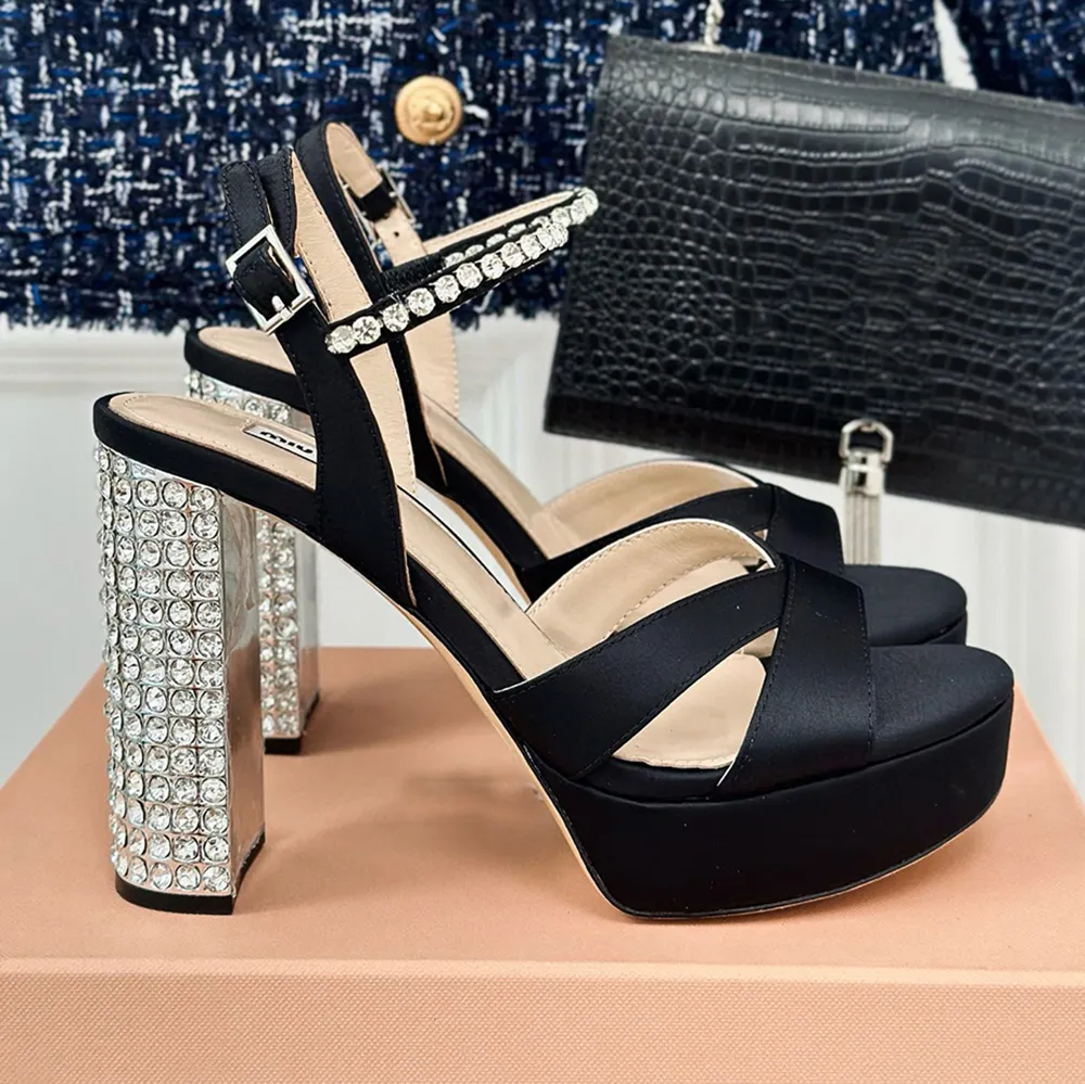 Nude Satin Crystal Heel Platform Sandals Super High 12.5cm Chunky Heels For Women From Shoes gd 81.75 DHgate.Com