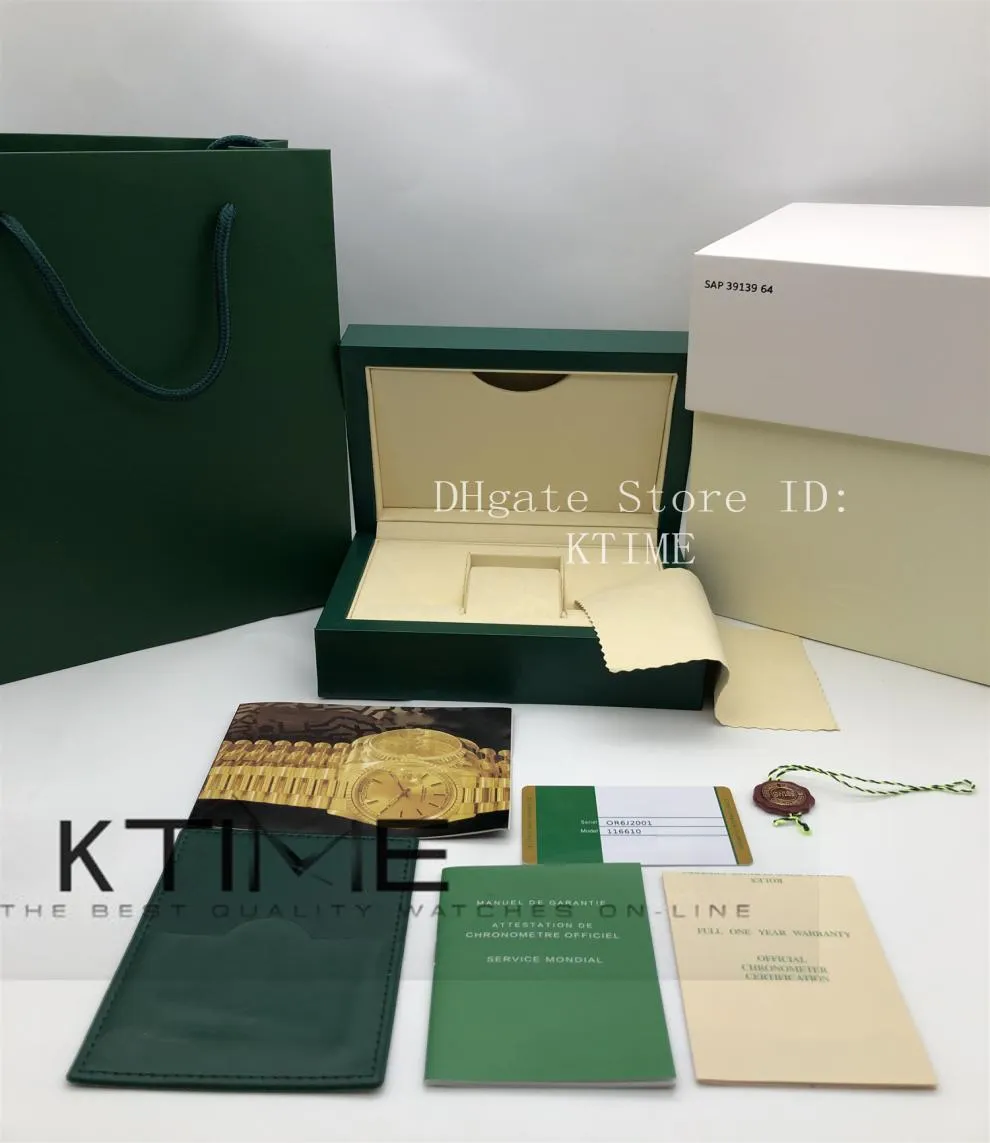 Newest Top Quality Best Dark Green Bag Watch Box Woody Case For 126610 Box Booklet Card Tags and Papers Wipe Watch Cloth Packing Case9808968