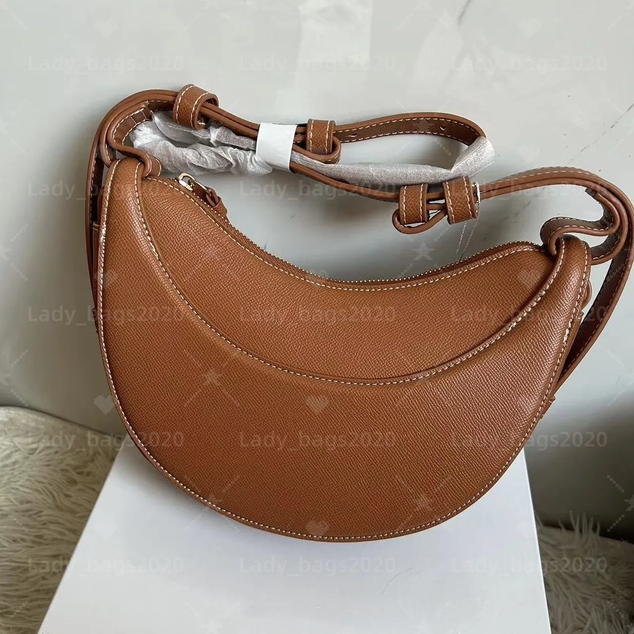 UN NANO Half Moon Cyme Brown Leather Tote 5A Full Grain