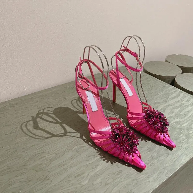 Sandalen Casual Designer Fashion Women schoenen roze reliëfeffect Sexy Pointy Teen High Heel Party Bling Shiny Stiletto Pumps