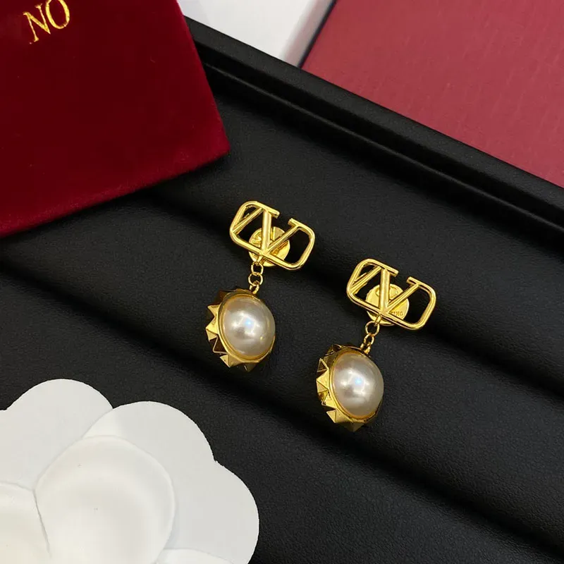 Designer Earrings Stud for Women Gold Jewelry Fashion Ear Studs Pearl Vintage Brand Earings Luxury Gold Jewelry Earing v Golden Earring wedding gift