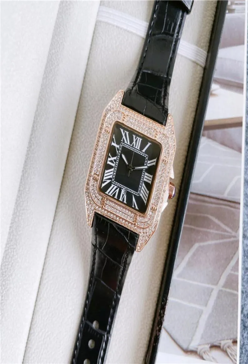 Marka mody zegarki dla dziewcząt kwadratowy kryształowy w stylu wysokiej jakości skórzany pasek na nadgarstek CA572254794
