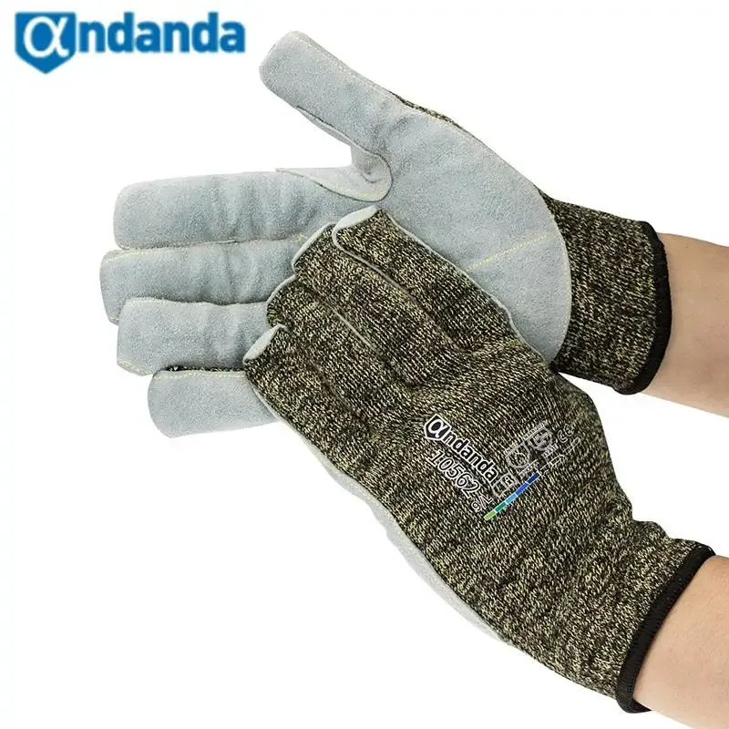 Gants 1 paire de jardin gants gants de protection de sécurité gants gants anti-coupe gants de niveau 5 coupés gants aramides résistants avec une paume fendue vache