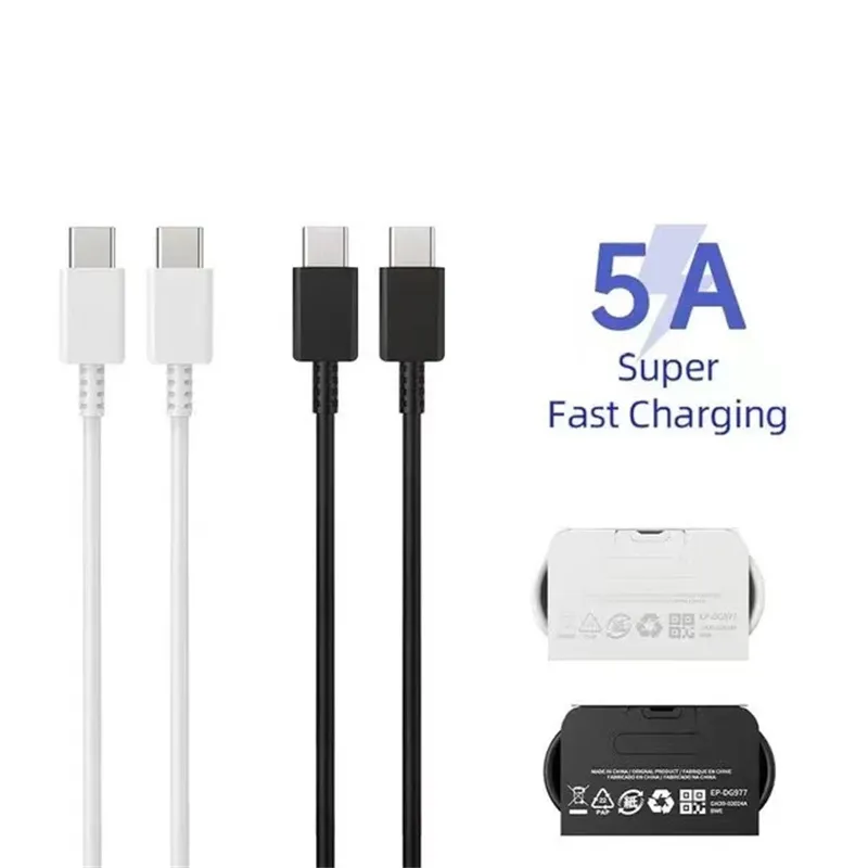 Qualidade OEM original 1m 5a 3ft USB C Tipo C para cabos Tipo C Cabo de carregamento de carregamento super rápido para Samsung Galaxy S24 S23 S22 S21 S20 S10 Nota 10 20 Plus Suporte Rápula