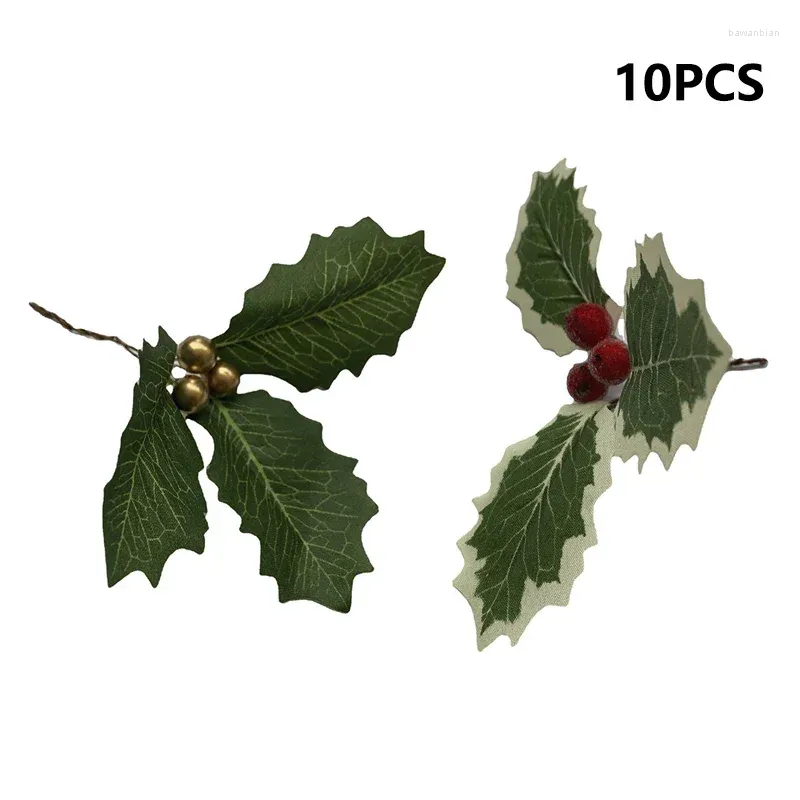 Dekoratif Çiçekler 10 PCS Noel Yapay Büyük Yaprak Yeşil Üç Dallı Gül Yapraklar 12 cm Düğün Buketleri Centerpieces Kek Süslemeleri