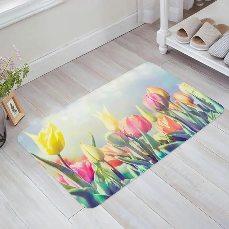 Carpets Tulips Flowers Watercolor Painting Kitchen Floor Mat Living Room Decor Carpet Home Hallway Entrance Doormat Anti Slip Rug