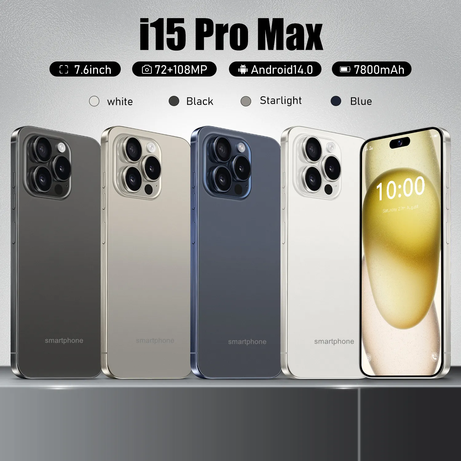 15 Pro Max Show 5G Mobilephone 64 GB ROM Mobiele 6,8 -inch Proteerbare camera Bluetooth WiFi WCDMA Mobiephone met doos