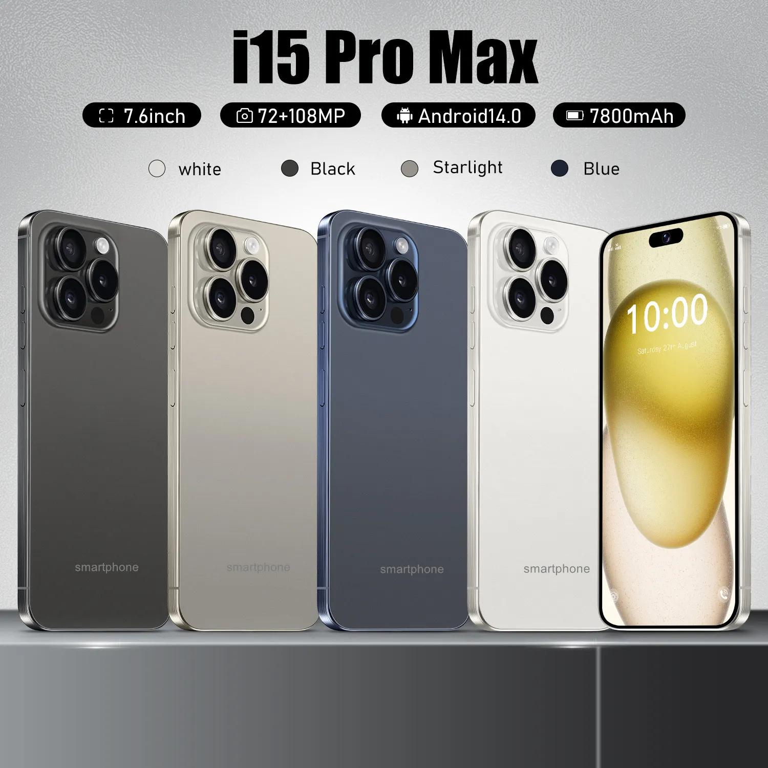 15 pro max show 5g mobilephone da 64 GB di cellulare rom da 6,8 pollici fotocamera protettiva Bluetooth wifi wcdma mobiphone con scatola