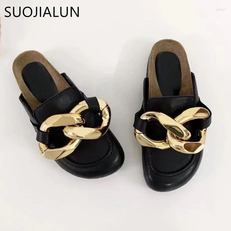 Дизайн бренда тапочек Женщины Slipper Fashion Big Gold Chain Sandal