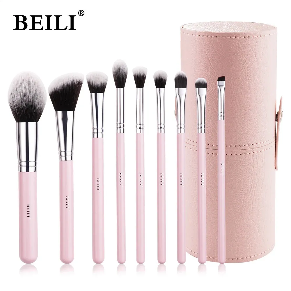 Beili Makeup Brushes, расположенные с корпусом, префессиональные фундаментальные порошковые тени для век, набор космета розовой макияж, держатель инструментов 240327