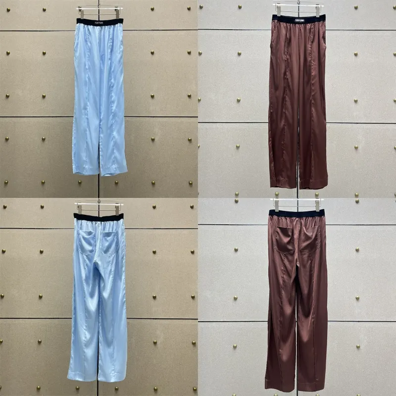 Luxury Women Satin Pants Designer High Waist Wide Leg Pants Elastic Waist Letters Casual Daily Trousers