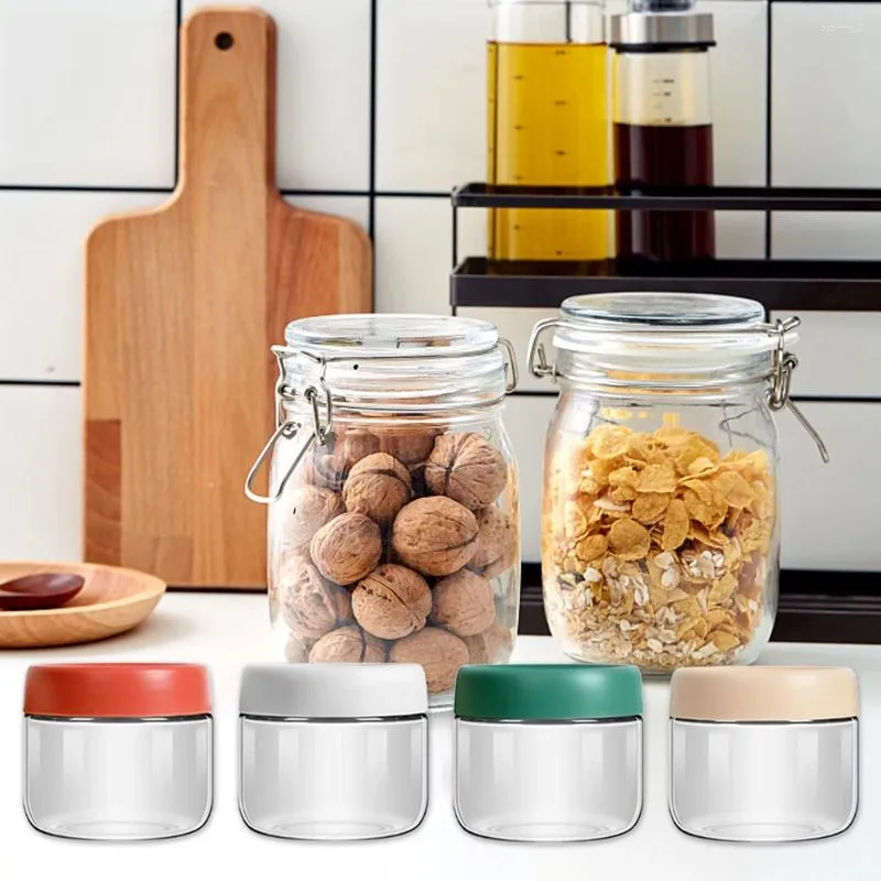 Storage Bottles 4 Pcs Kitchen Jars 350ml Glass Jar With Screw Lid Containers For Overnight Oats Condiment Box