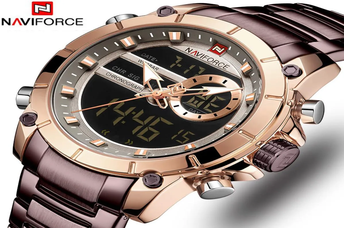 Naviforce Luxury Male Watch со светящимся цифровым цифровым кварцевым лучшим брендом Man Watches 2019 Brand Luxury Men039s Watch Dual Displa9730356