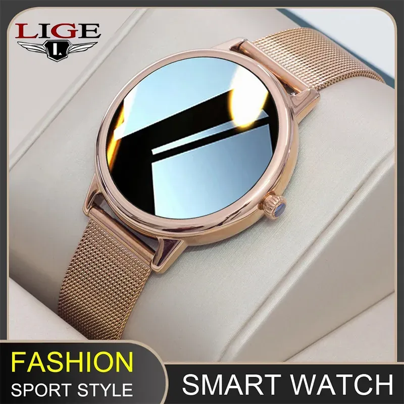 Watches Super Slim Fashion Women Smart Watch 2021 Full Touch Round Screen Smartwatch for Woman Hever Rit Monitor för Android och iOS