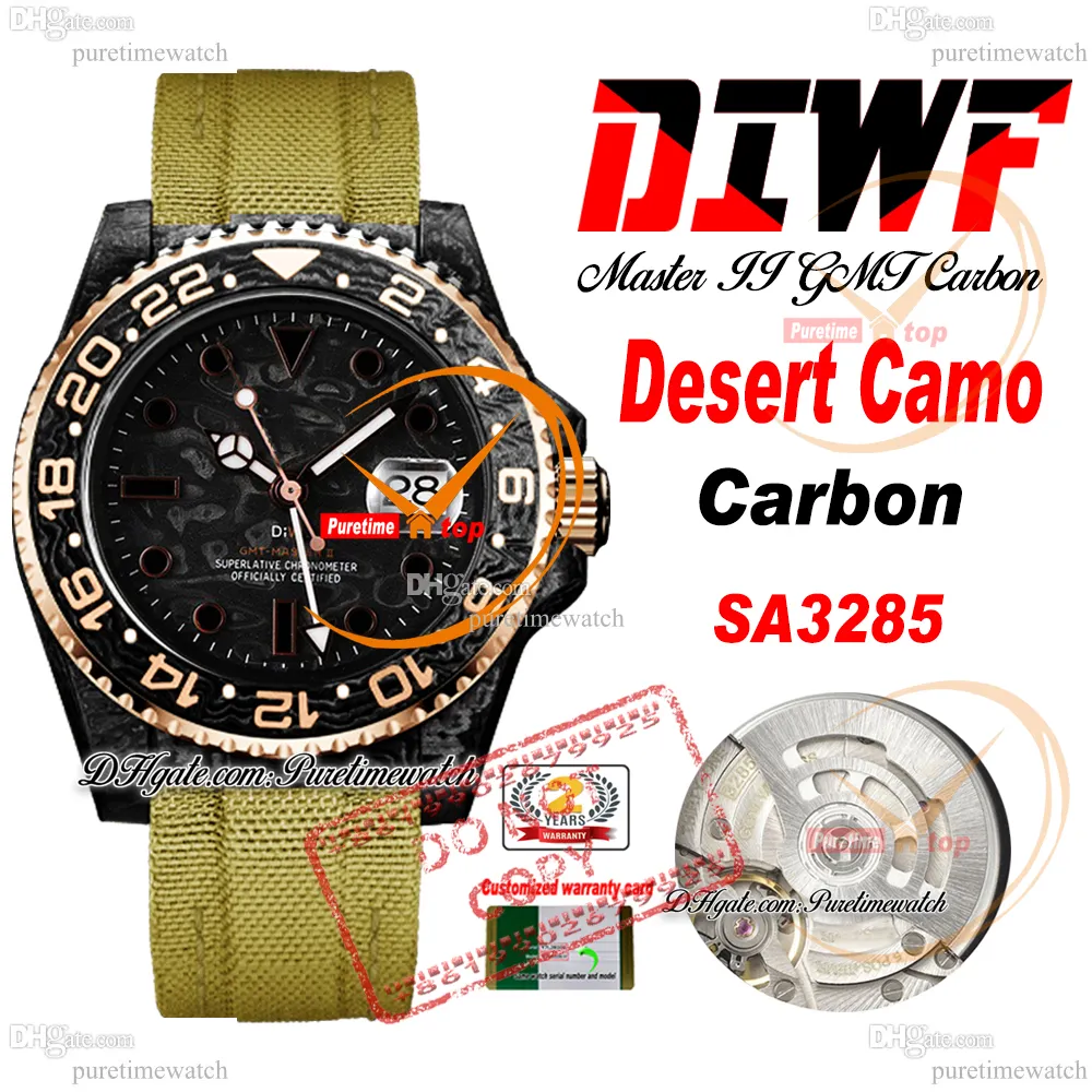 Carbon Desert Camo SA3285 Automatic Mens Watch Diwf V2 Two Tone Rose Gold Black Cadran Nylon jaune Sobrage Super Edition Same Card de série Puretime Reloj Hombre Ptrx F2