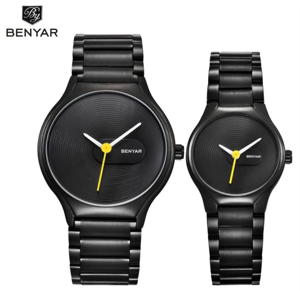 Benyar para zegarek set Waterproof Full Steel Fashion Casual Men Watches Top Brand Business Male Quartz Watch zegarek240J5034799