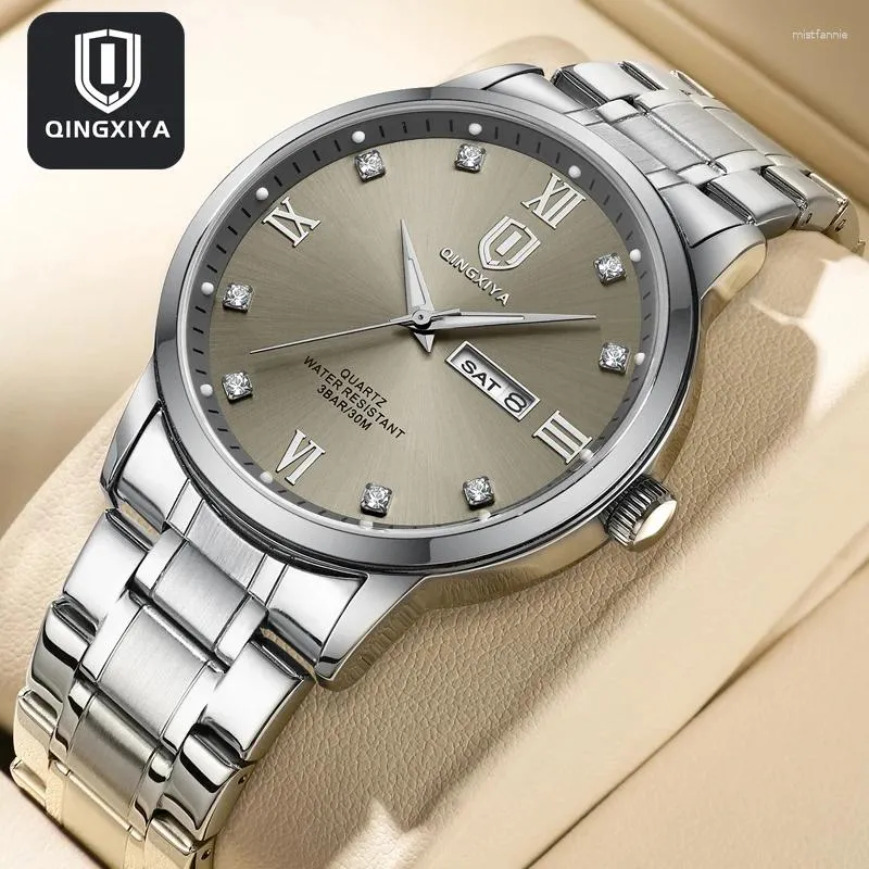 Orologi da polso qingxiya marca di moda orologio in quarzo per uomo in acciaio inossidabile waterproof luminus week data orologi di lusso da uomo relogio maschilino