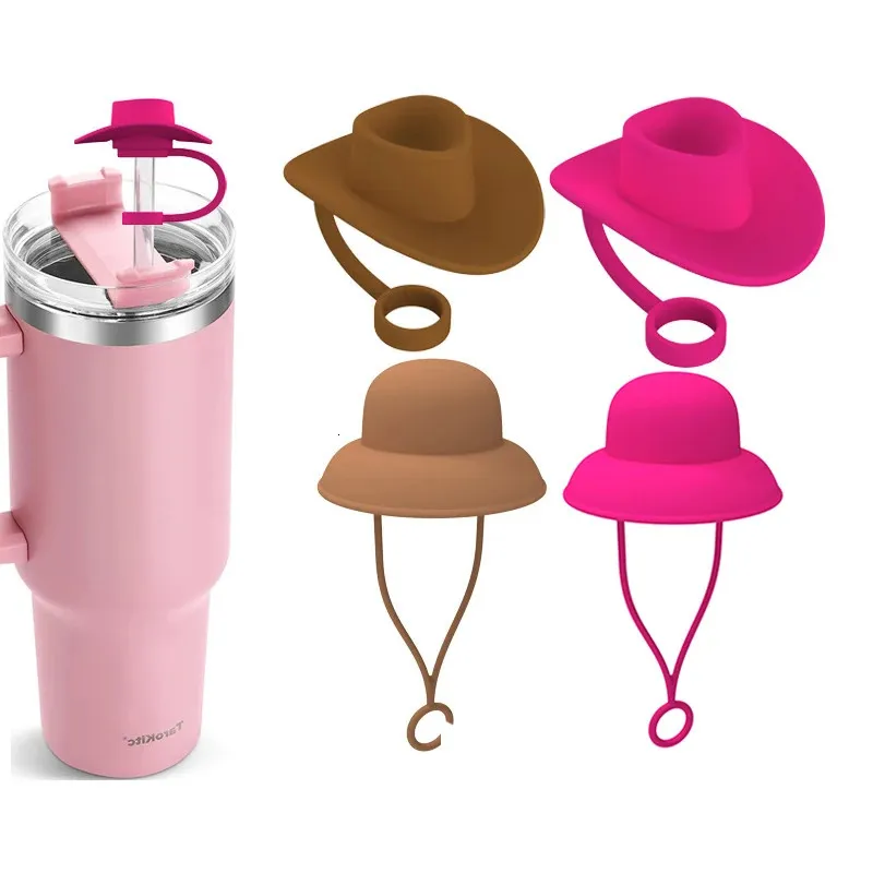 1/2/3st Silicone Cowboy Hat for Cups Straw Covers Cap Söt roliga Tumbler Straw Topper Tillbehör för Man Woman Students Gift 240327