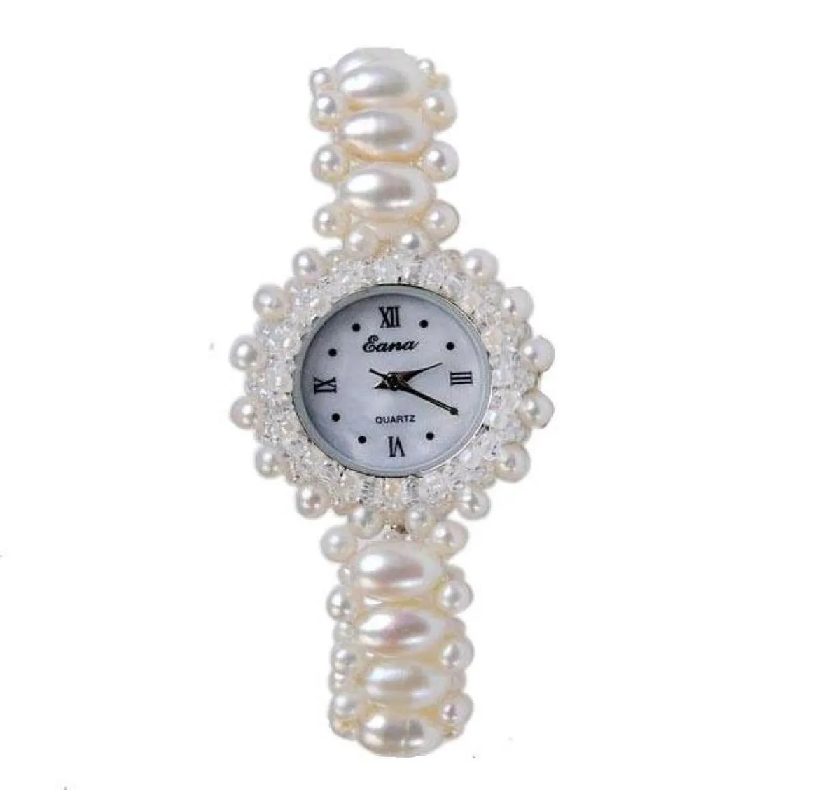 Zegarstki na rękę Pierwotnie tkane ręcznie naturalny kwarc Pearl Watch White Waterproof Fashion Lady1692114