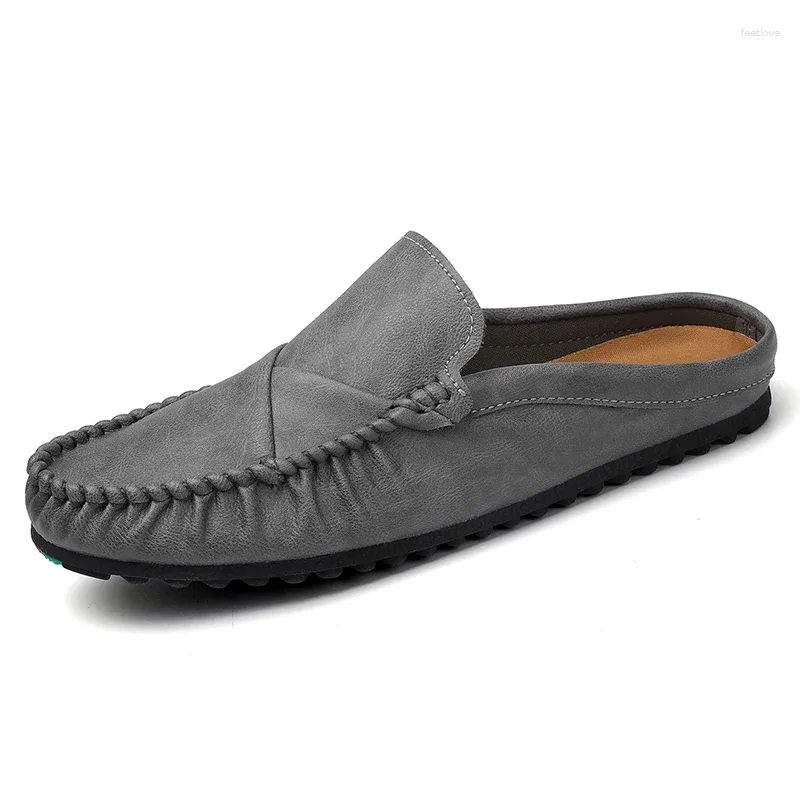 Slippers Fashion Men's Slip-On Half Italian Luxury Shoes Designer Summer Lymenuine Leather Casual for Men Lofers