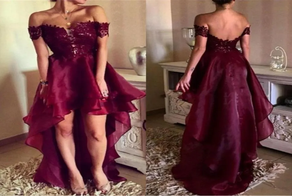 Cheap Sexy Short Cocktail Party Dresses 2020 Off The Shoulder Backless Burgundy Hi Lo Prom Homecoming Gowns Custom Made Women Wear9583019