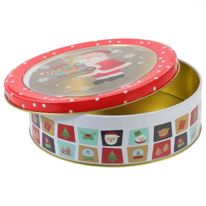 Botellas de almacenamiento The Gift Christmas Cookie Box Recipiente dulce Candy Tin Red Red Red Red Amil Tins con tapa